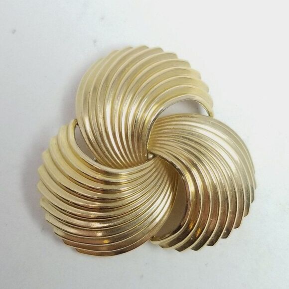 Vintage Gold Tone Spiral Fan Shape Brooch, Retro Unisex Style Design, Estate - Picture 2 of 6